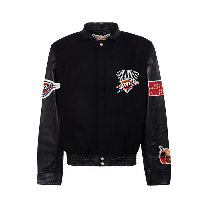 Men's Oklahoma City Thunder Black Wool & Leather Full-Snap Varsity Jacket