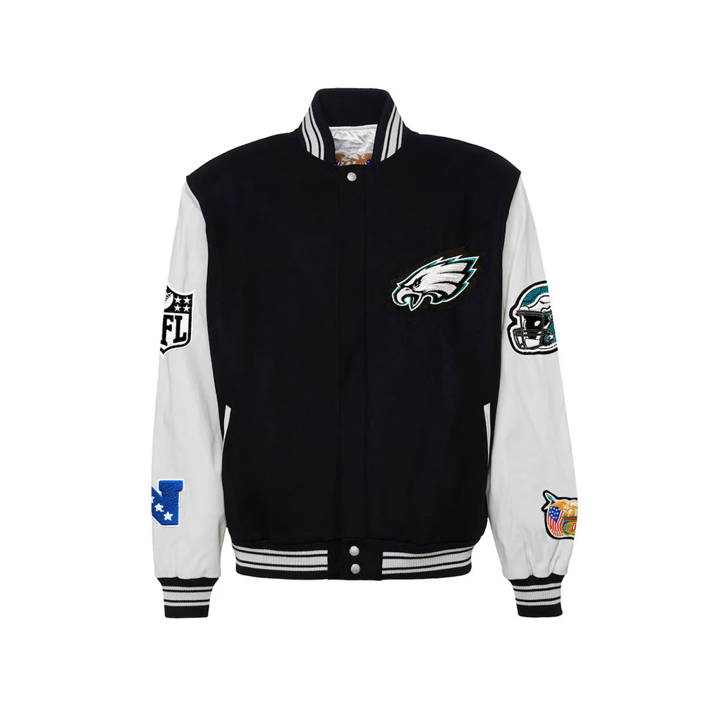 Men's Philadelphia Eagles Black Wool & Leather Full-Snap Varsity Jacket