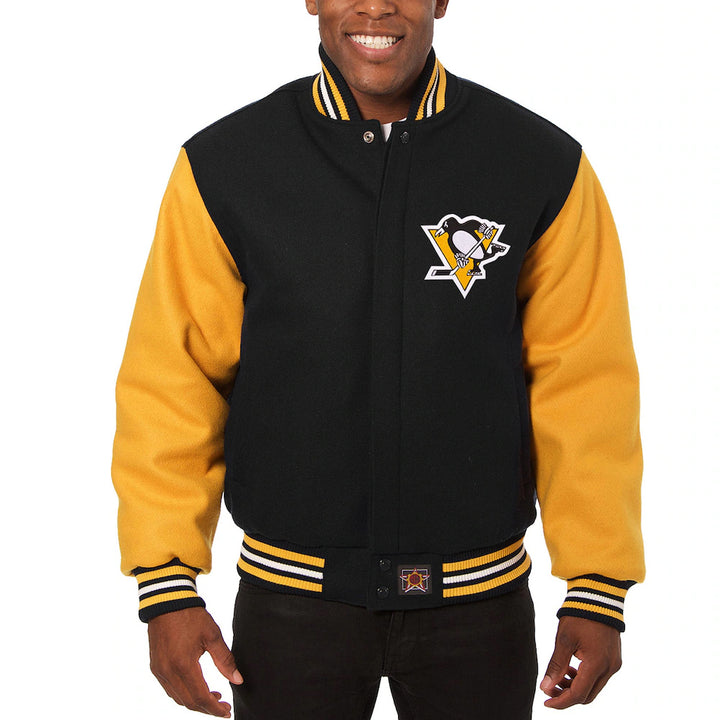 Men's Pittsburgh Penguins JH Design Black Domestic All-Wool Jacket with Embroidered Logos