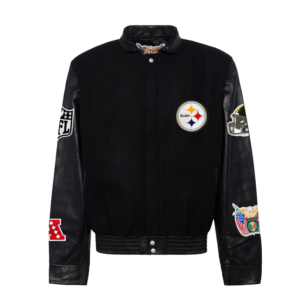 Men's Pittsburgh Steelers Black Wool & Leather Full-Snap Varsity Jacket