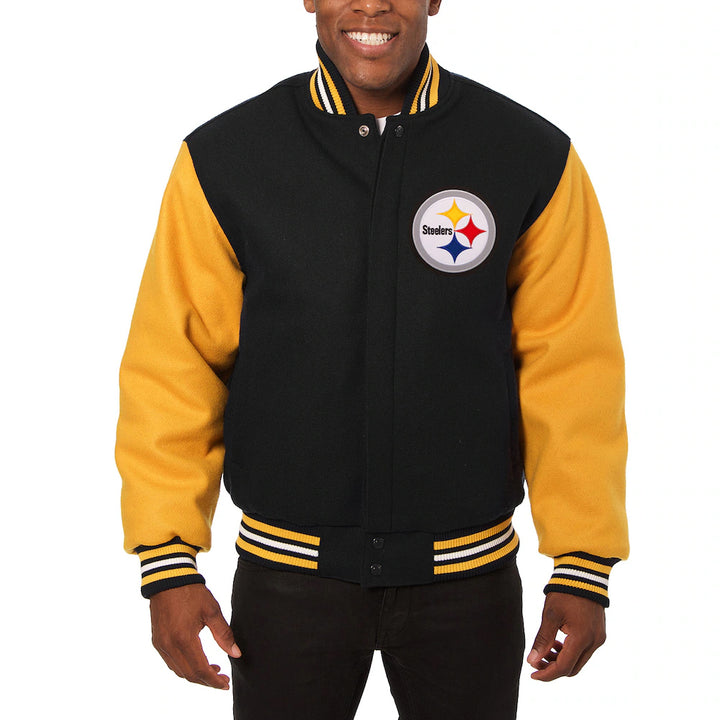 Men's Pittsburgh Steelers JH Design Black-Gold Big & Tall Wool Full-Snap Jacket