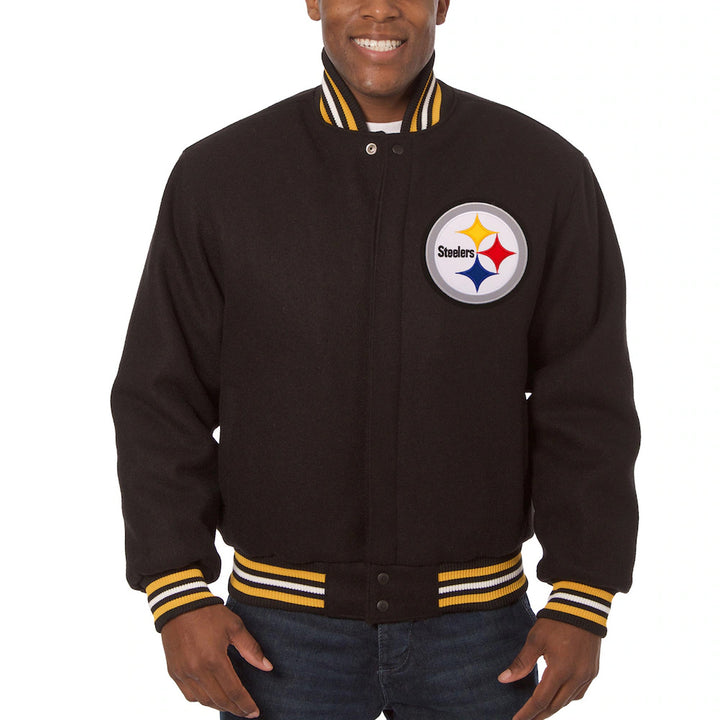 Men's Pittsburgh Steelers JH Design Black Embroidered Wool Jacket