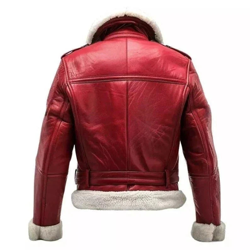 Men’s Red Leather Shearling Jacket - Christmas Style