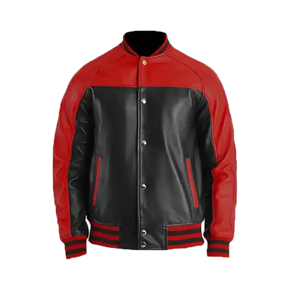 Men's Red & Black Leather Varsity Jacket
