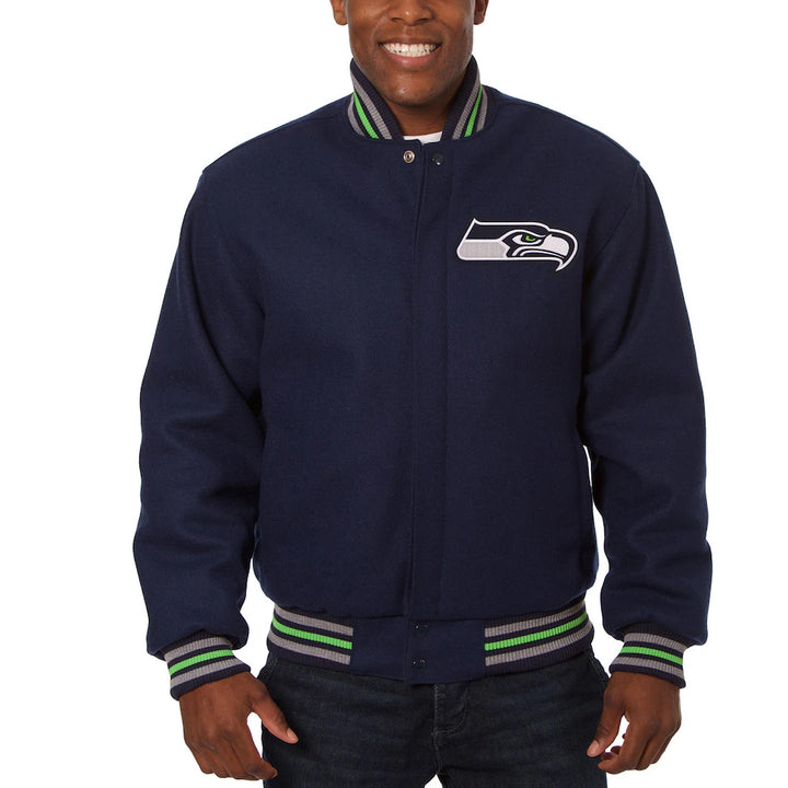 Men's Seattle Seahawks JH Design College Navy Embroidered Wool Jacket