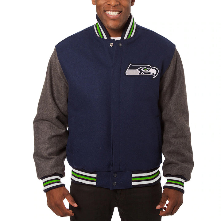 Men's Seattle Seahawks JH Design Navy-Gray Big & Tall Wool Full-Snap Jacket