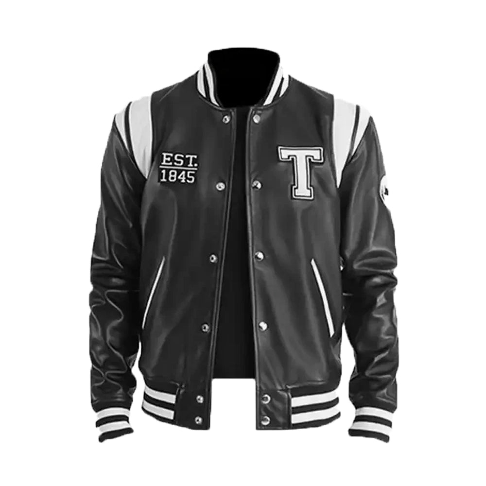 Men's Texas Black Leather Varsity Jacket