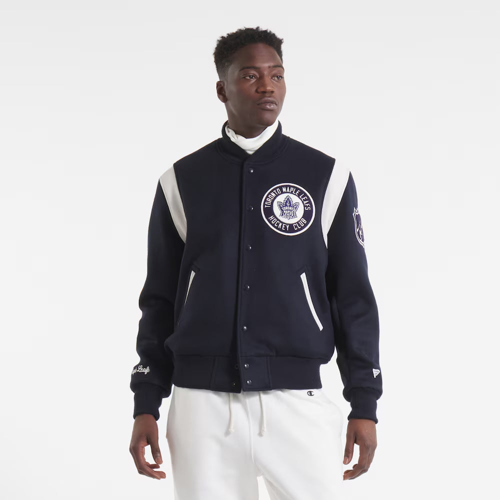 Men's Toronto Maple Leafs Todd Snyder Navy Cashmere Full-Snap Varsity Jacket