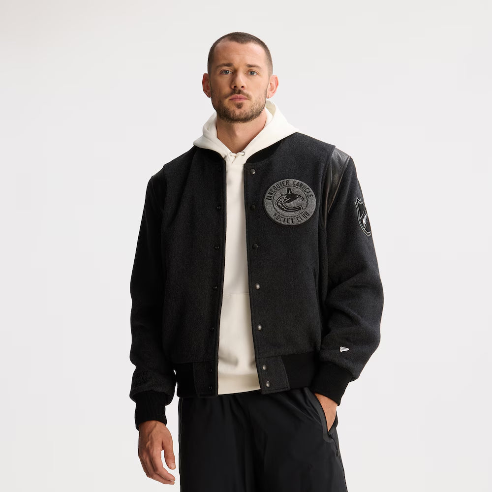 Men's Vancouver Canucks Todd Snyder Dark Heather Gray Cashmere Full-Snap Varsity Jacket