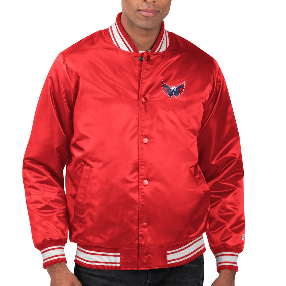 Men's Washington Capitals Starter Red Printed Team Logo Satin Varsity Full-Snap Jacket