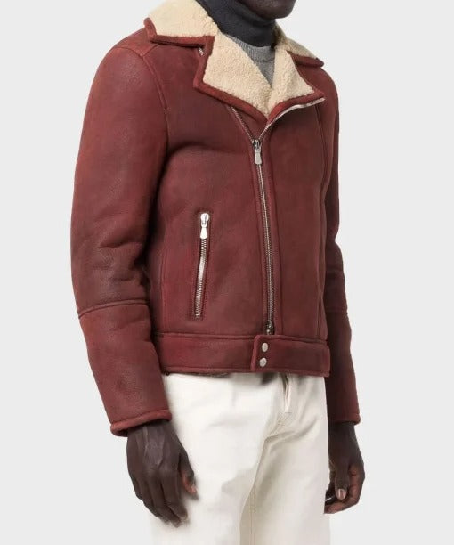 Men’s Aviator Burgundy Leather Jacket