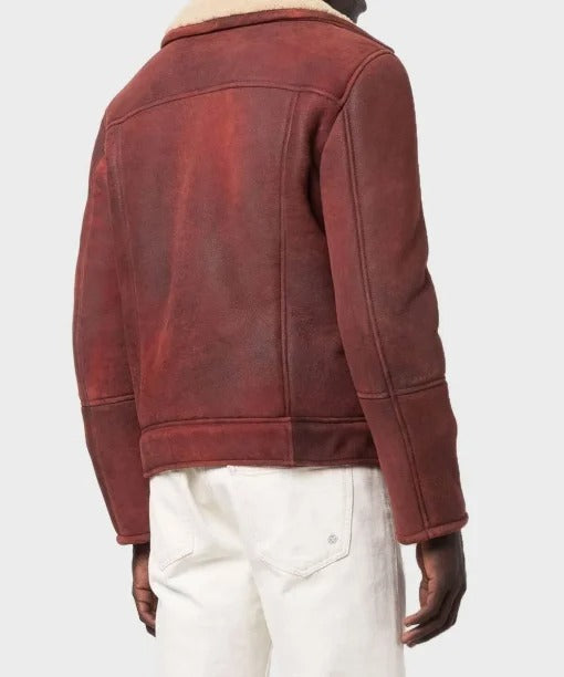 Men’s Aviator Burgundy Leather Jacket
