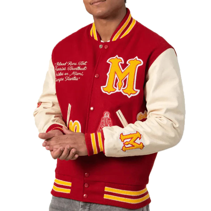 Miami Heritage Varsity Bomber Jacket In Red