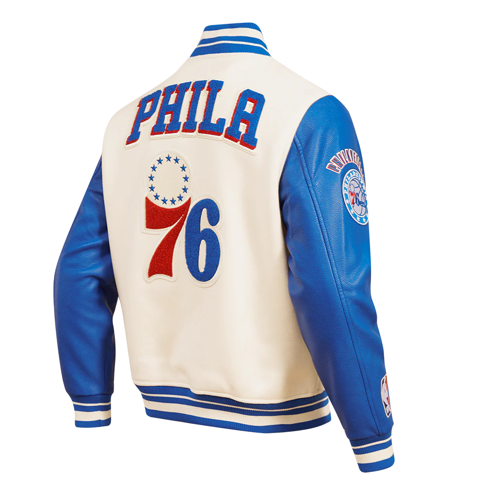 Varsity jacket with 'PHILA' and number '76'