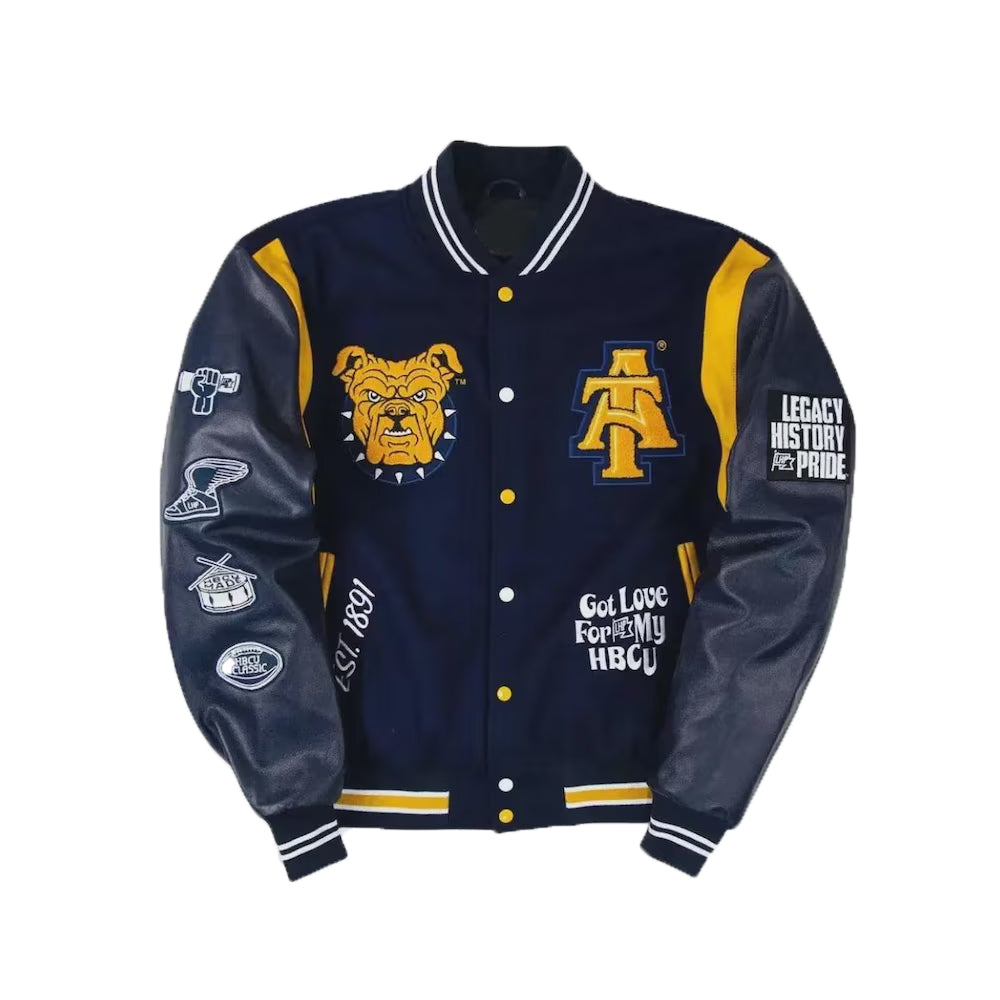 NC A&T Aggie Pride Wool Varsity Jacket with leather sleeves