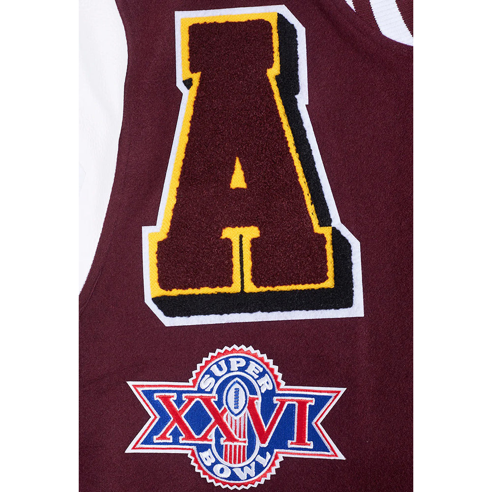 Maroon jersey with large letter 'A' and Super Bowl XXVI logo 