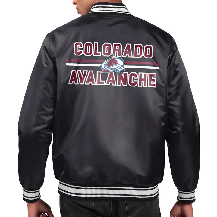 Men's Colorado Avalanche Starter Black Printed Team Logo Satin Varsity Full-Snap Jacket