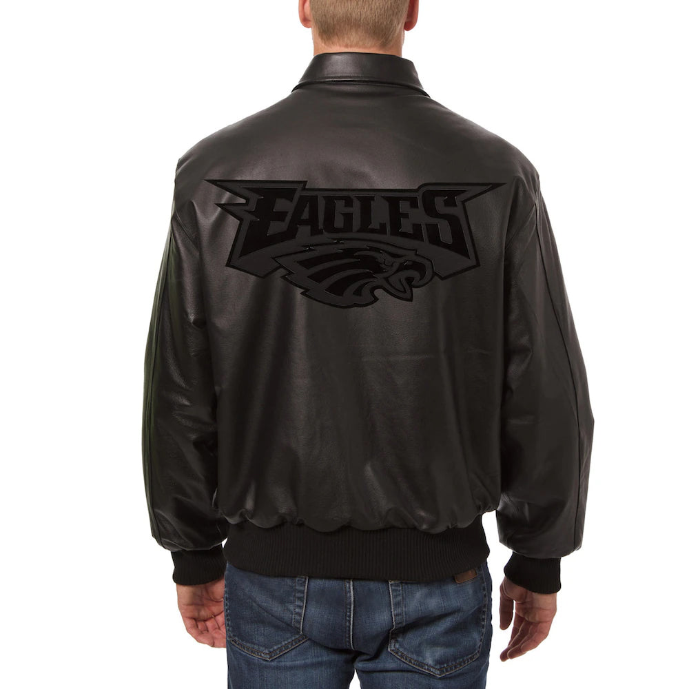 Men's Philadelphia Eagles JH Design Black Tonal All Leather Jacket