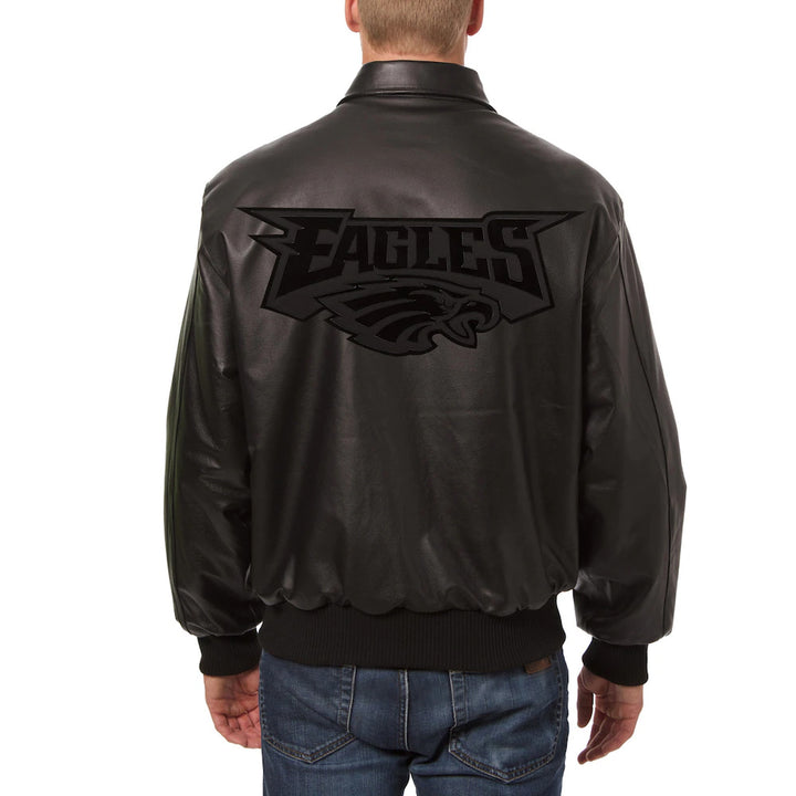 Men's Philadelphia Eagles JH Design Black Tonal All Leather Jacket