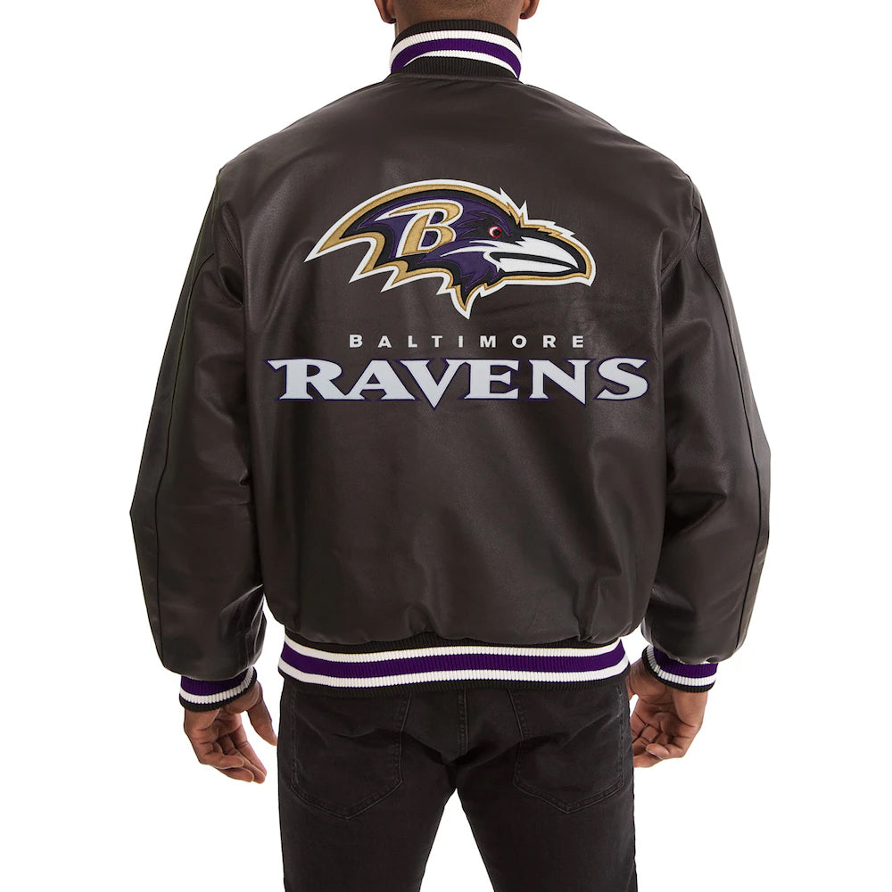 Men's Baltimore Ravens JH Design Black Leather Full-Snap Jacket
