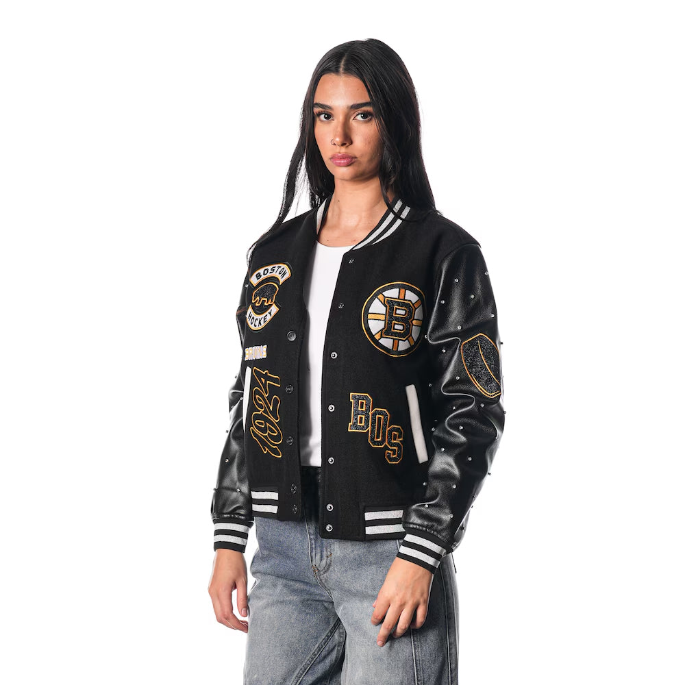 Women's Boston Bruins The Wild Collective Black Full-Snap Varsity Jacket