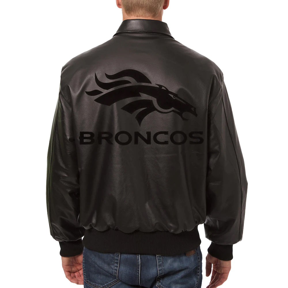 Men's Denver Broncos JH Design Black Tonal Leather Jacket