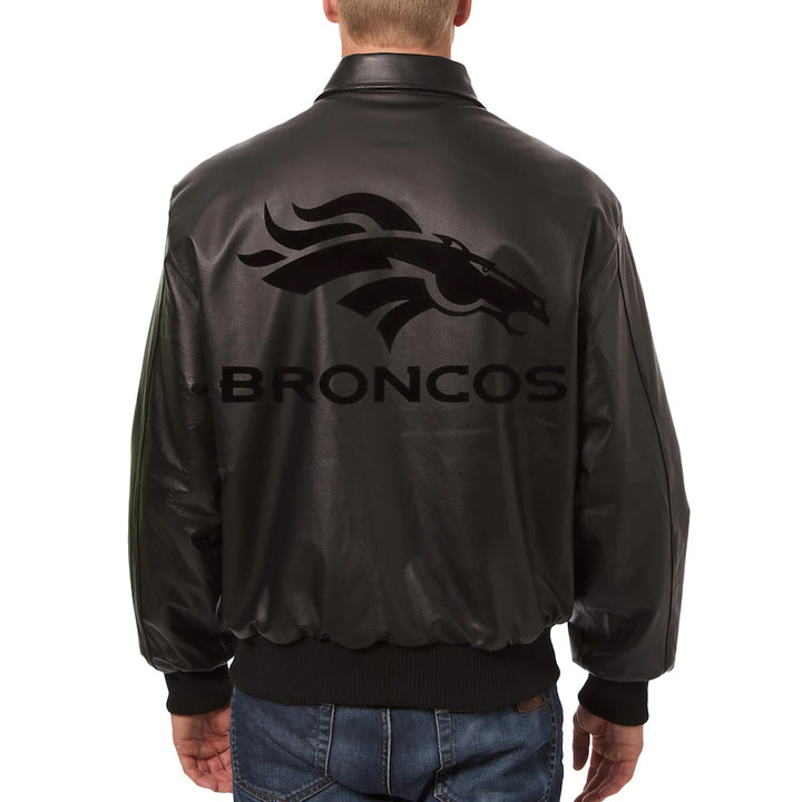 Men's Denver Broncos JH Design Black Tonal Leather Jacket