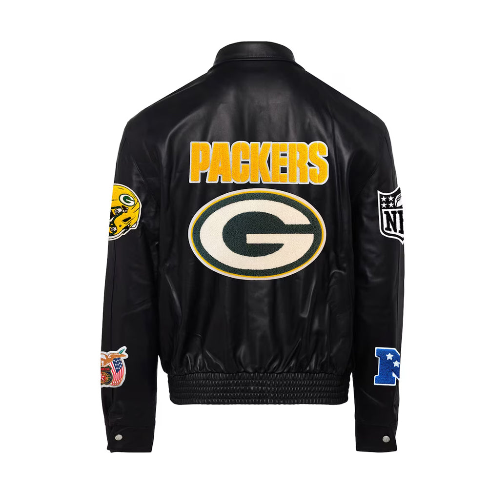 Men's Green Bay Packers Jeff Hamilton Black Leather Full-Snap Jacket