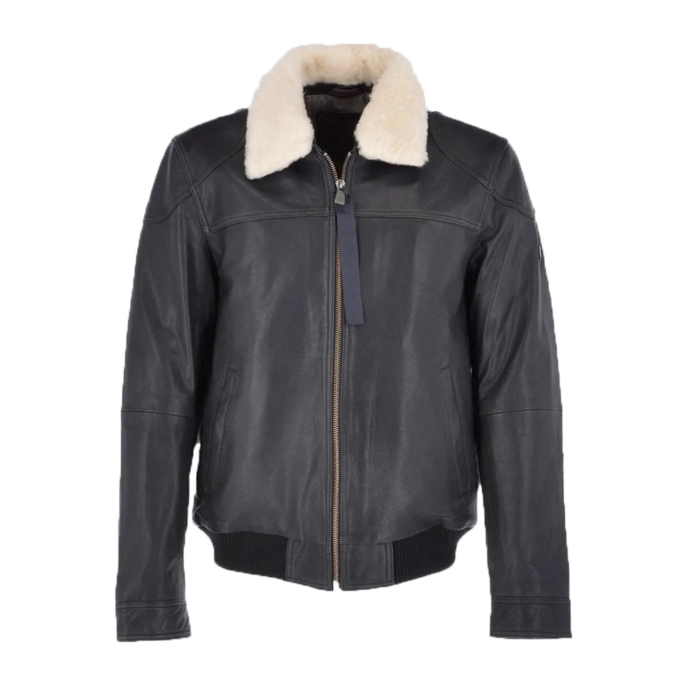 Ted Mens Black Bomber Leather Jacket