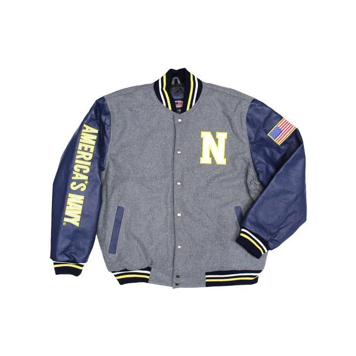 Classic Wool Men Letterman Varsity Jacket With Leather Sleeves