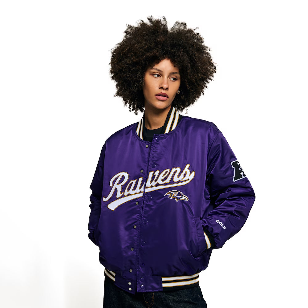 Unisex Baltimore Ravens Golf Wang Purple Full-Snap Bomber Jacket