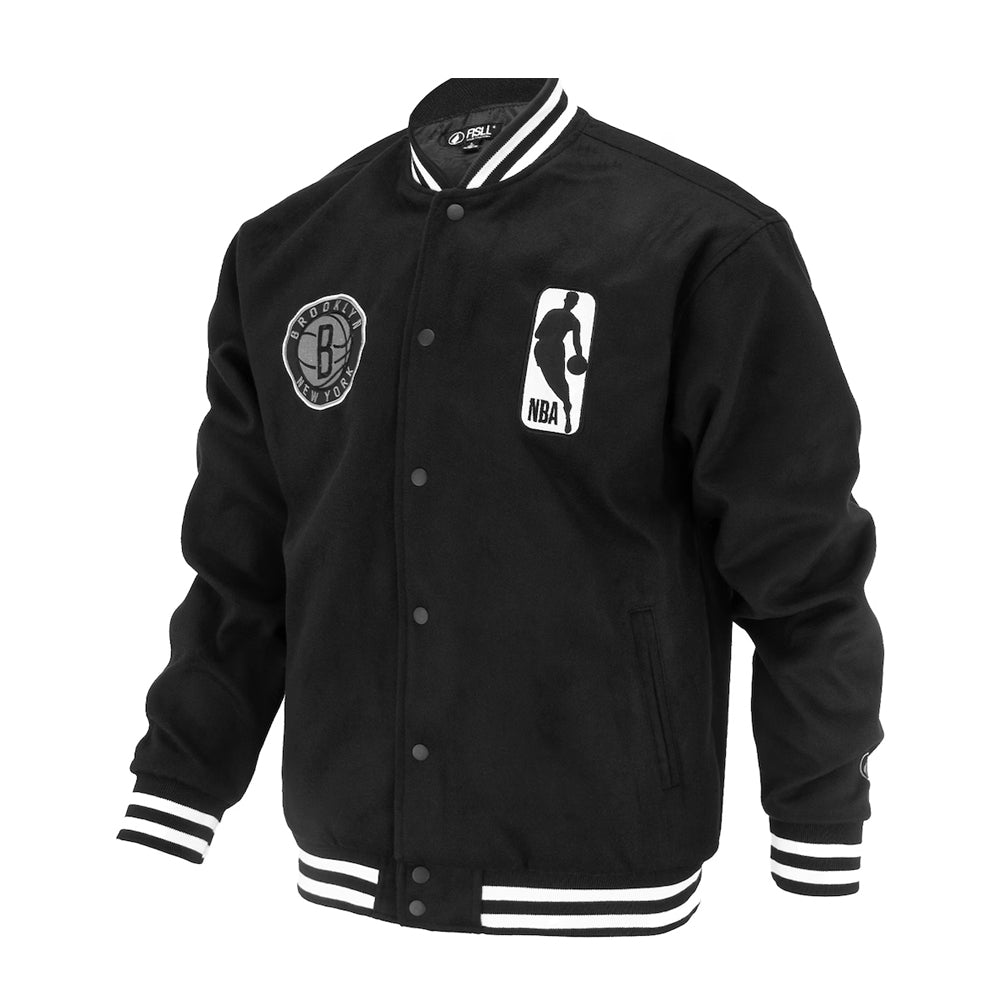 Unisex Brooklyn Nets FISLL Black Logoman Shadow Collection Full-Snap Varsity Jacket