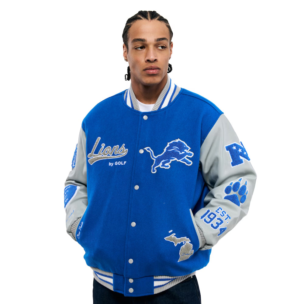 Unisex Detroit Lions Golf Wang Blue Full-Snap Letterman Jacket