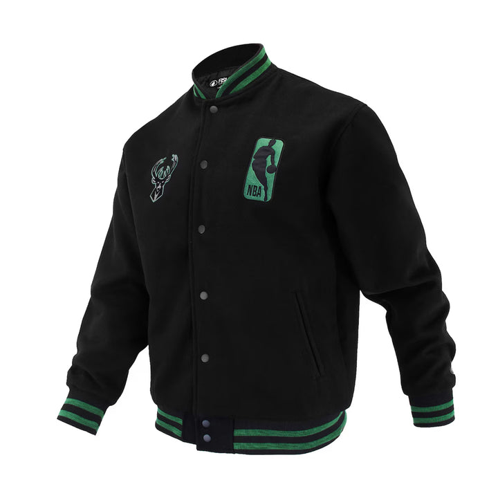 Unisex Milwaukee Bucks FISLL Black Logoman Shadow Collection Full-Snap Varsity Jacket