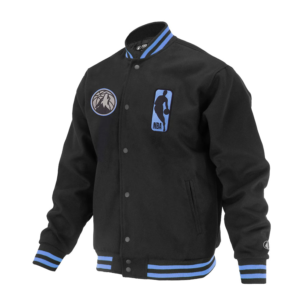 Unisex Minnesota Timberwolves FISLL Black Logoman Shadow Collection Full-Snap Varsity Jacket