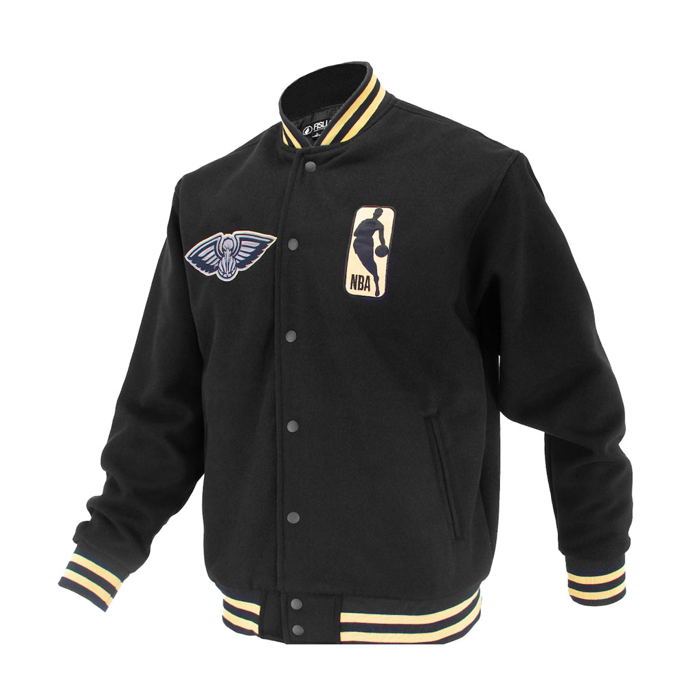 Unisex New Orleans Pelicans FISLL Black Logoman Shadow Collection Full-Snap Varsity Jacket