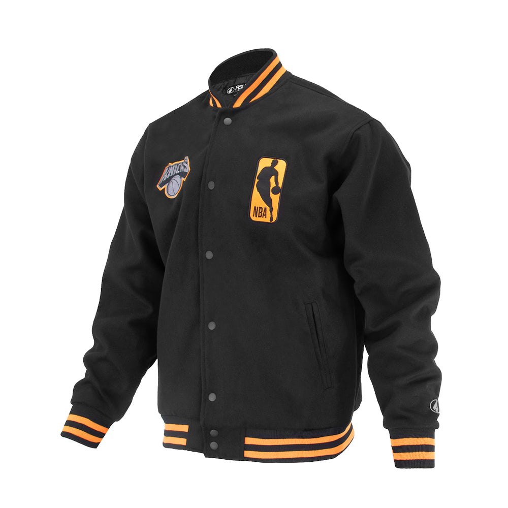 Unisex New York Knicks FISLL Black Logoman Shadow Collection Full-Snap Varsity Jacket