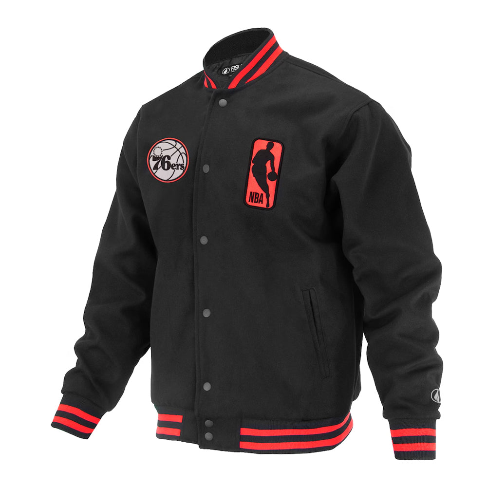 Unisex Philadelphia 76ers FISLL Black Logoman Shadow Collection Full-Snap Varsity Jacket