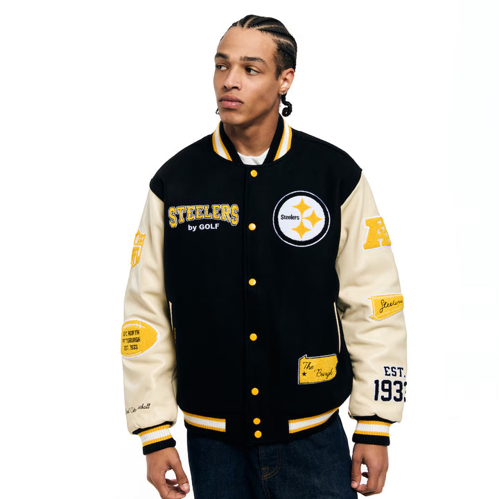 Unisex Pittsburgh Steelers Golf Wang Black Full-Snap Letterman Jacket