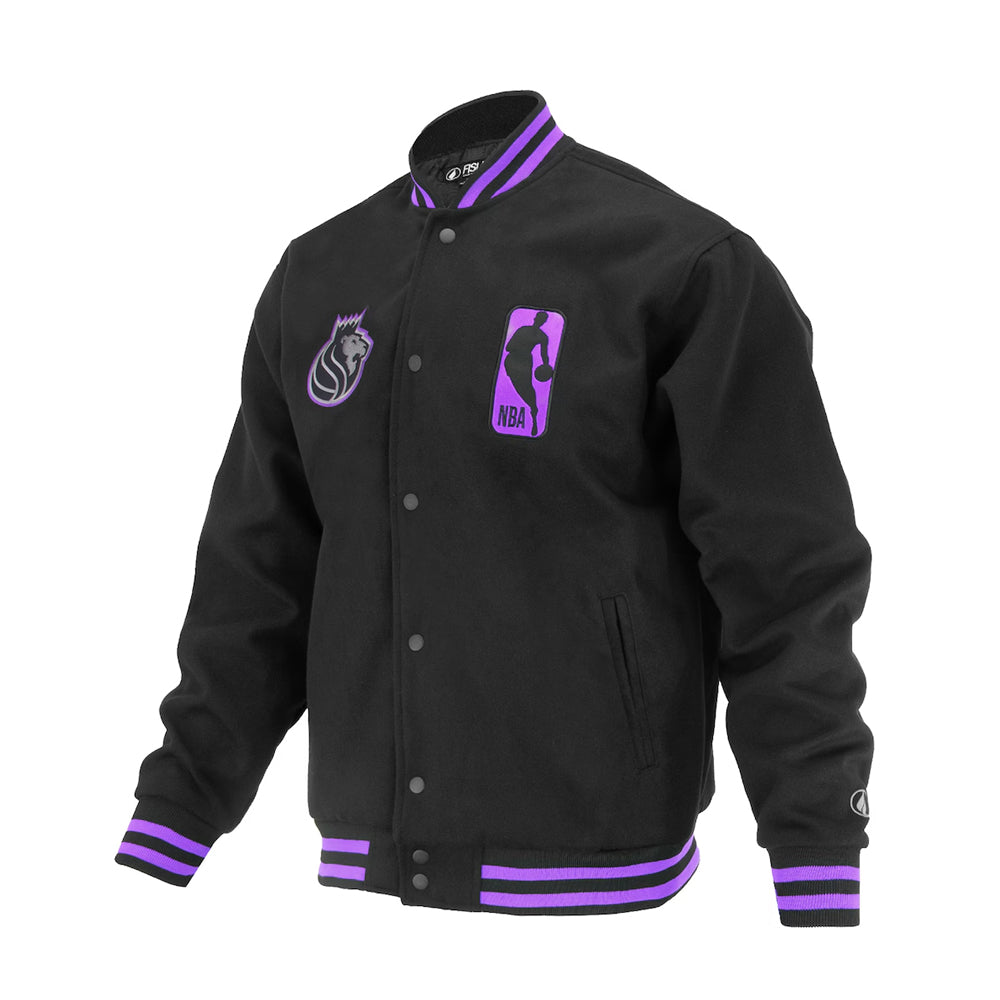 Unisex Sacramento Kings FISLL Black Logoman Shadow Collection Full-Snap Varsity Jacket