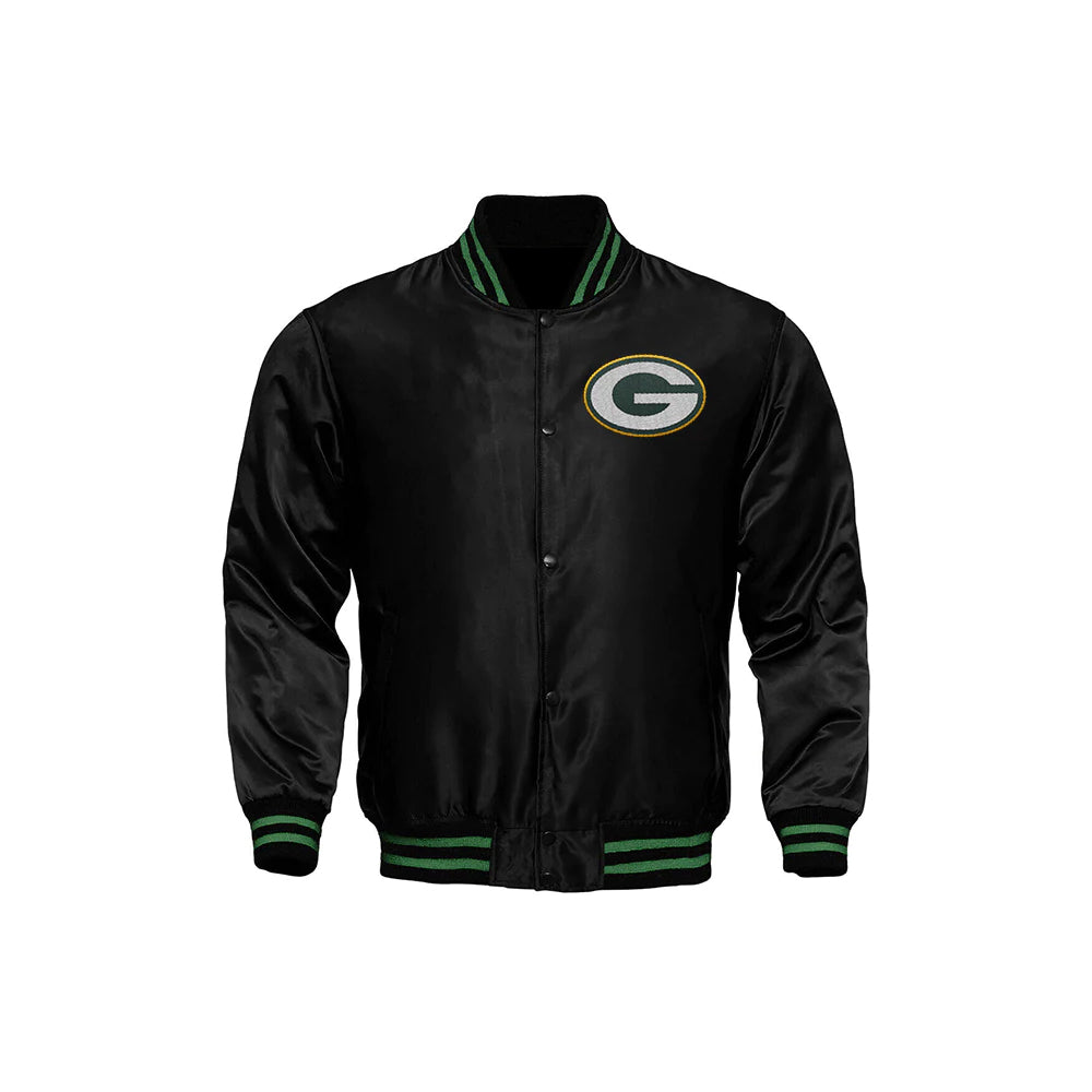 Green Bay Packers Starter Locker Room Satin Varsity Full-Snap Jacket – Black