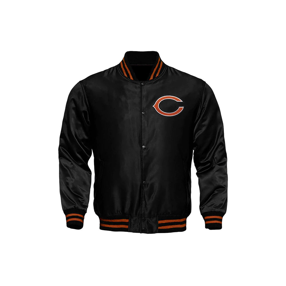 Chicago Bears Starter Locker Room Satin Varsity Full-Snap Jacket – Black