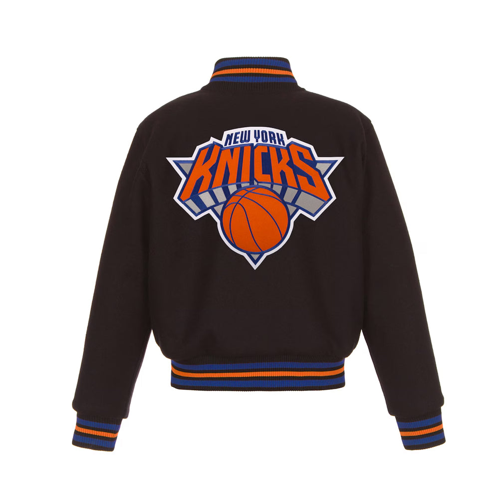 Women's New York Knicks JH Design Black Embroidered Logo Wool Jacket