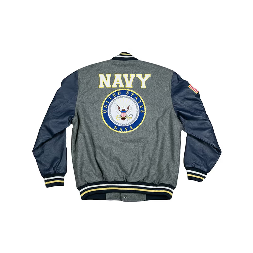 Classic Wool Men Letterman Varsity Jacket With Leather Sleeves