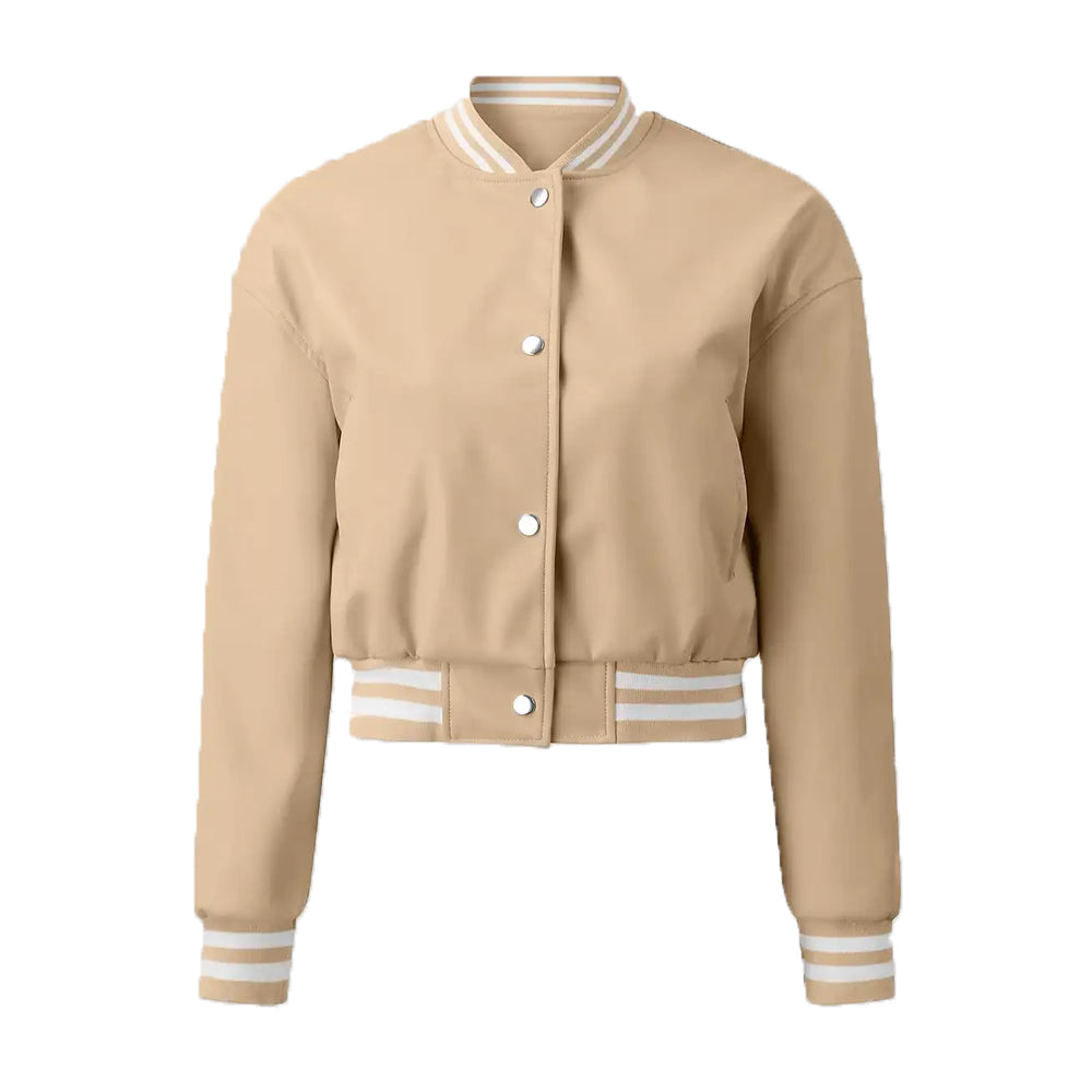 Women’s Beige Leather Varsity Jacket