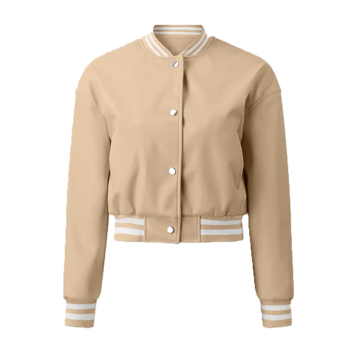 Women’s Beige Leather Varsity Jacket