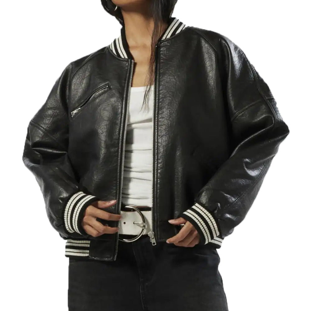 Women’s Black and White Leather Varsity Jacket