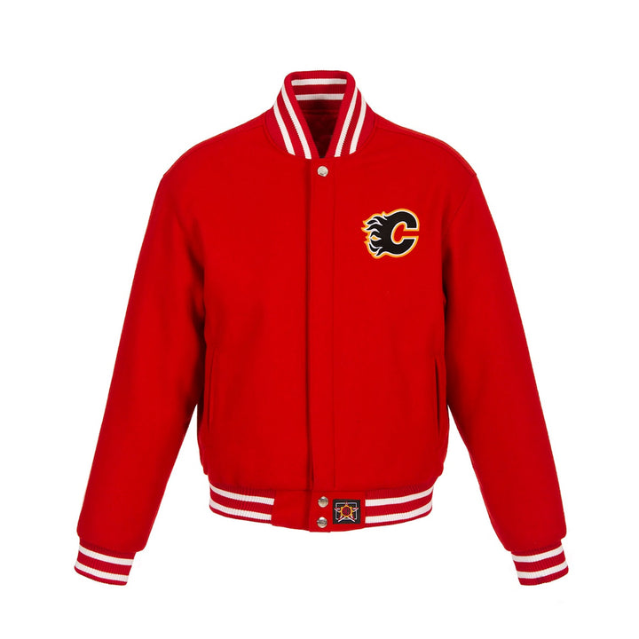 Women's Calgary Flames JH Design Red Domestic All-Wool Embroidered Full-Zip Jacket