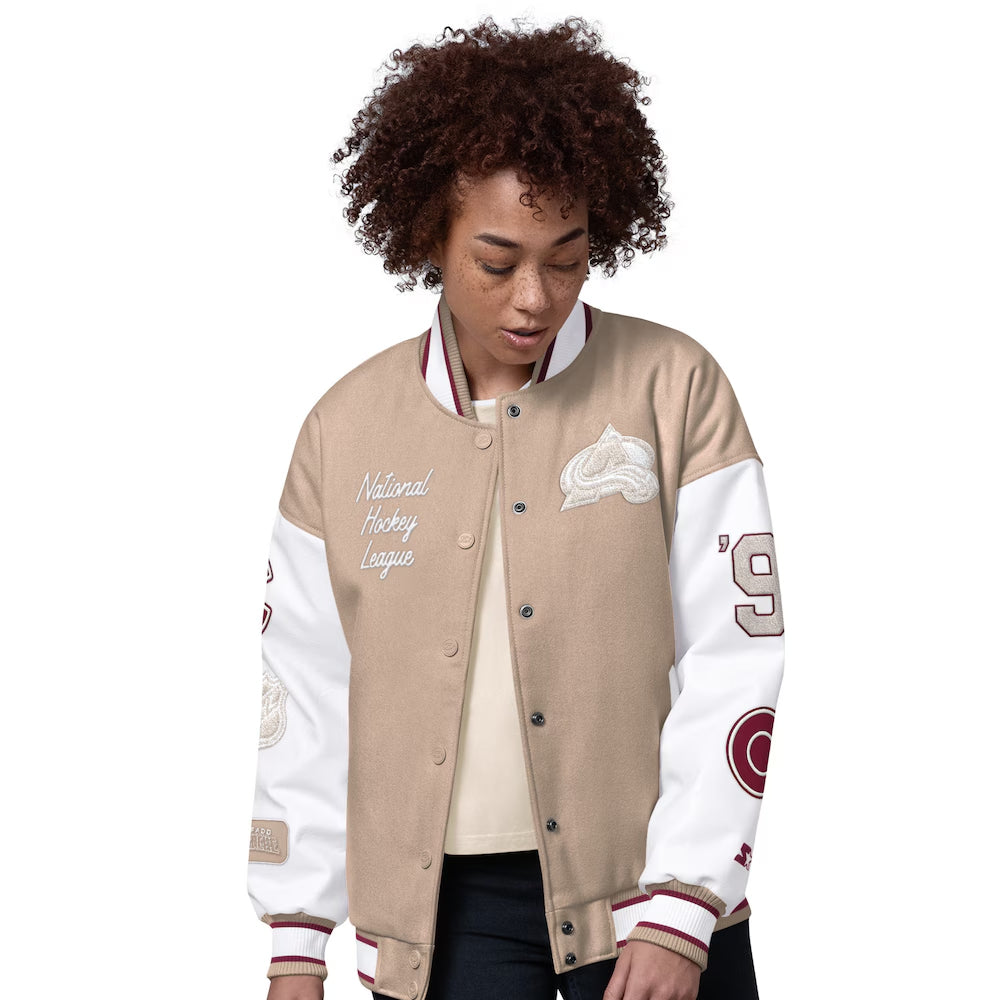 Women's Colorado Avalanche WEAR by Erin Andrews Burgundy-White Varsity Full-Snap Puffer Jacket