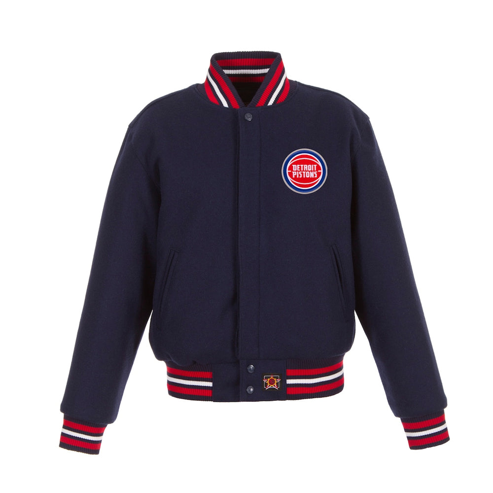 Women's Detroit Pistons JH Design Navy Embroidered Logo Wool Jacket
